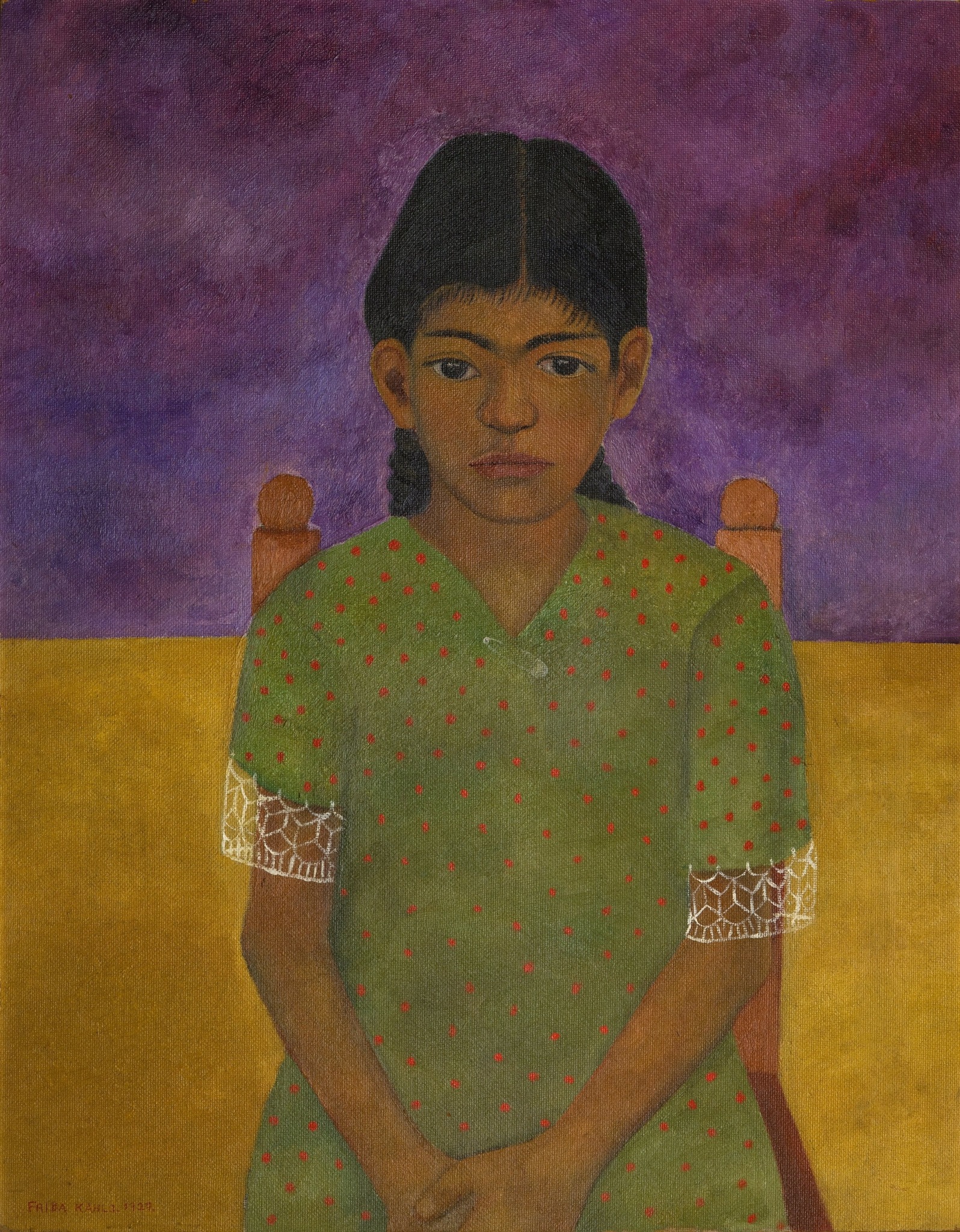 green emerald velvet dress Frida Kahlo Exhibition Poster