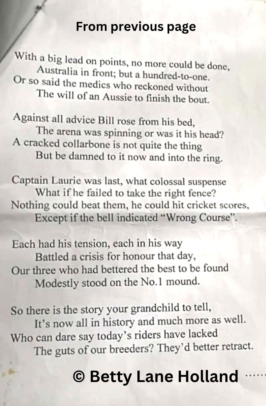 Equestrian - from previous photo. Betty Lane Holland's poem about the ...