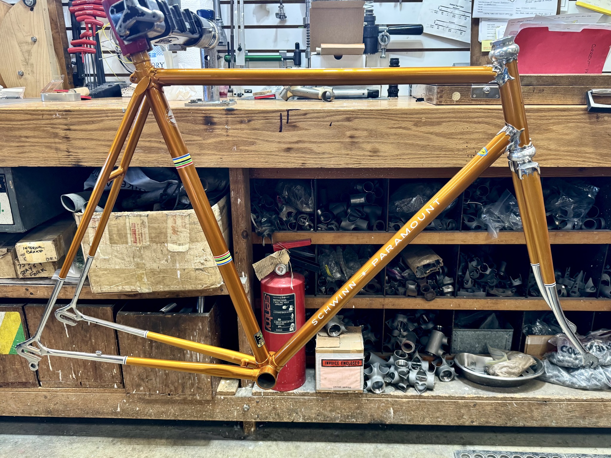 Comparing '75 Schwinn Paramount and '70s Peugeot PX-10 bike frames