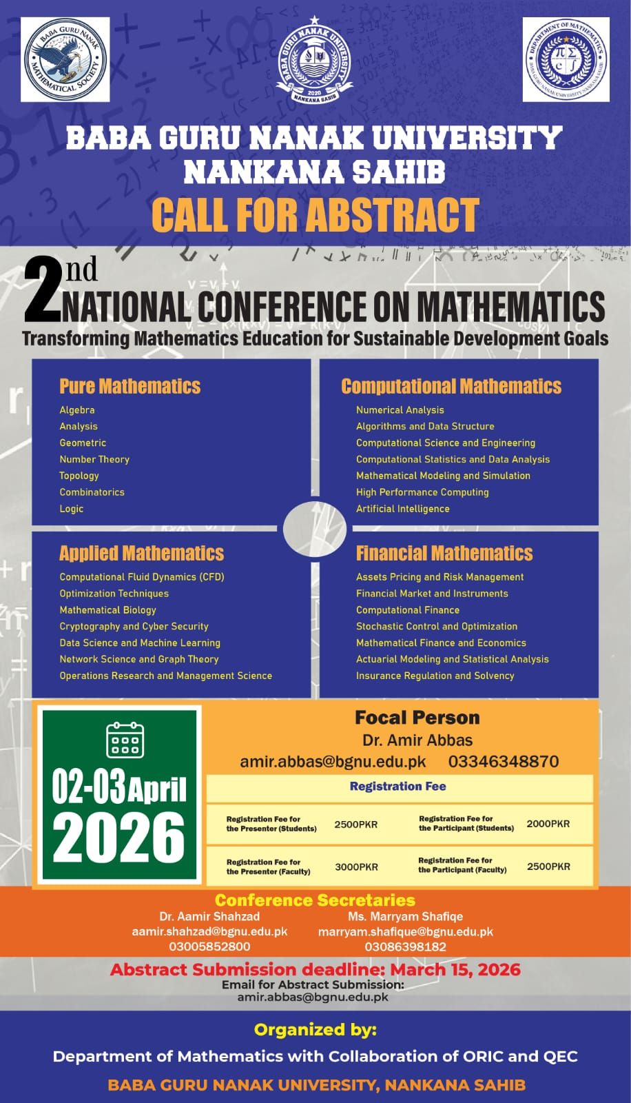 Mathematics Professionals | The Department of Mathematics, Baba Guru ...