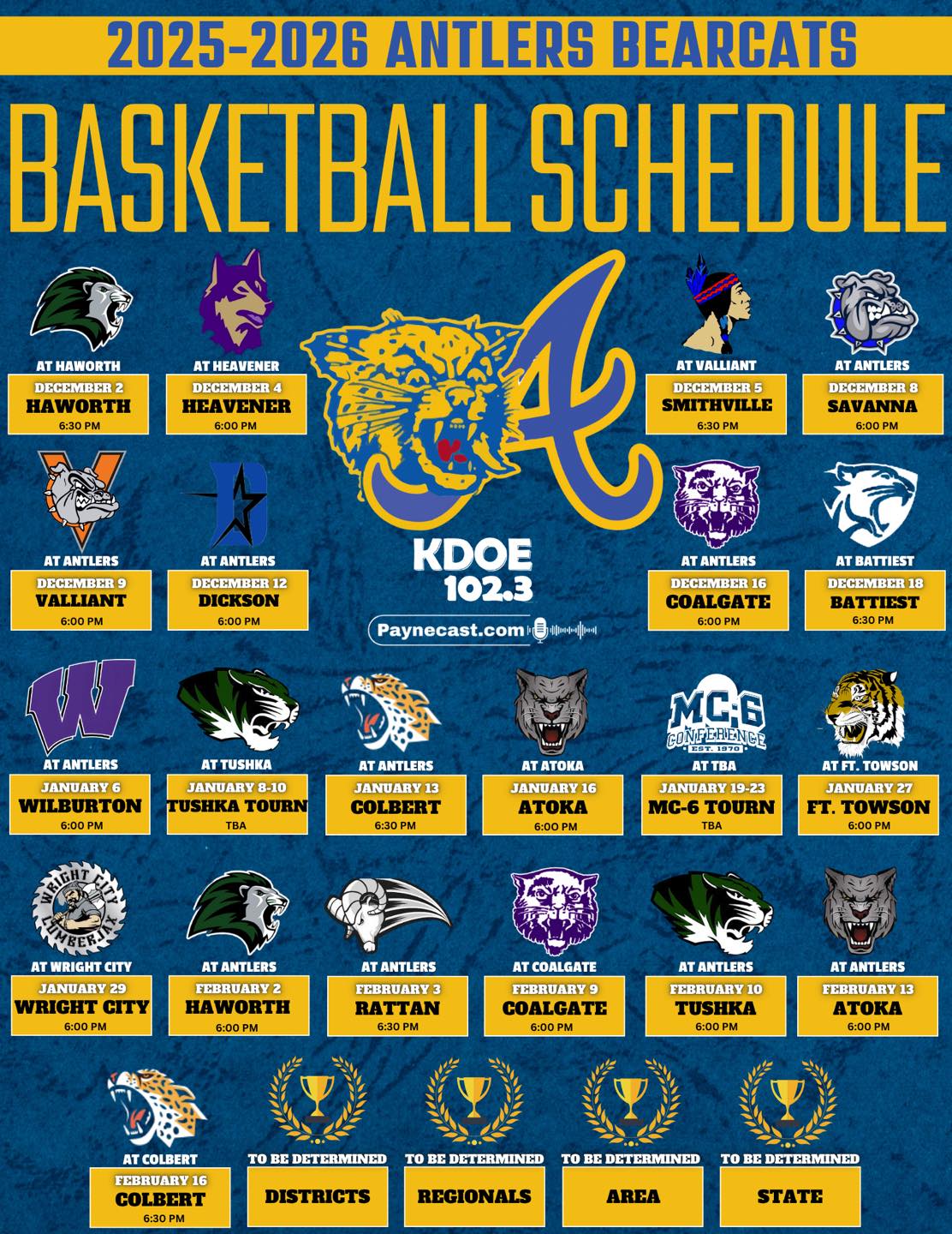 KDOE - 2025 - 2026 Antlers Bearcats Basketball Schedule! | Facebook