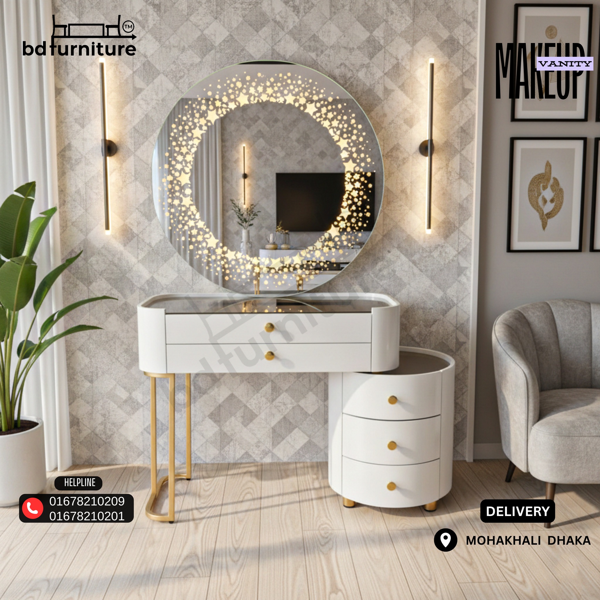 Luxury Dressing Table with Built In Lighting - make every Day Glamorous! BD Furniture Delivery Location