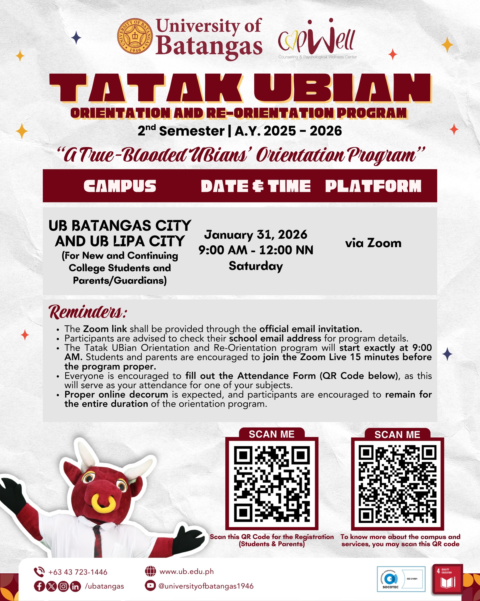 Heads up, UBians! All new and continuing college students, together ...