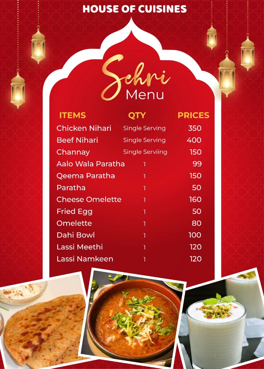 Our exclusive Sehri Menu... - House of Cuisines - Handi Roti