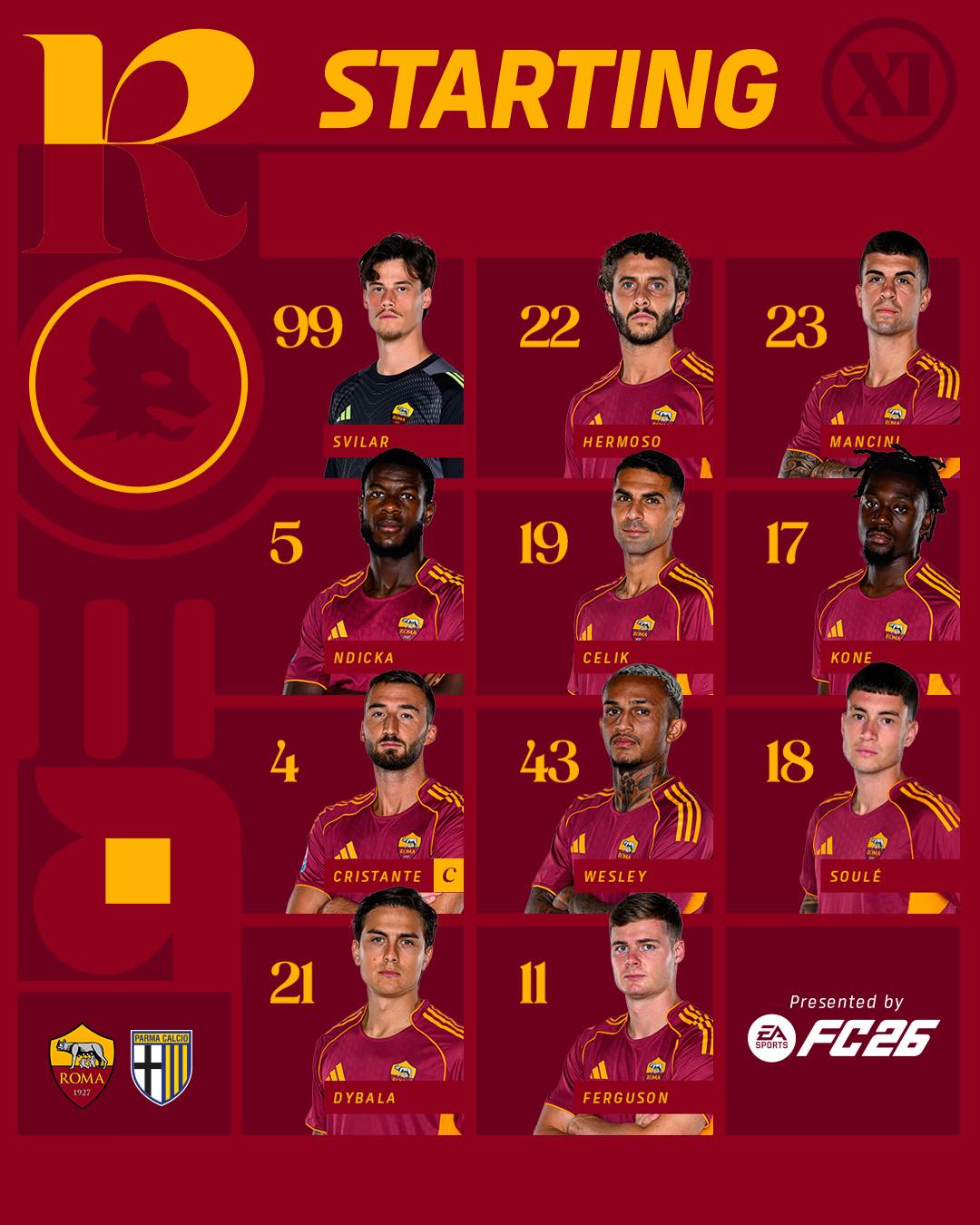 AS Roma - 📋 | Our Starting XI for #RomaParma 🐺 #ASRoma | Facebook