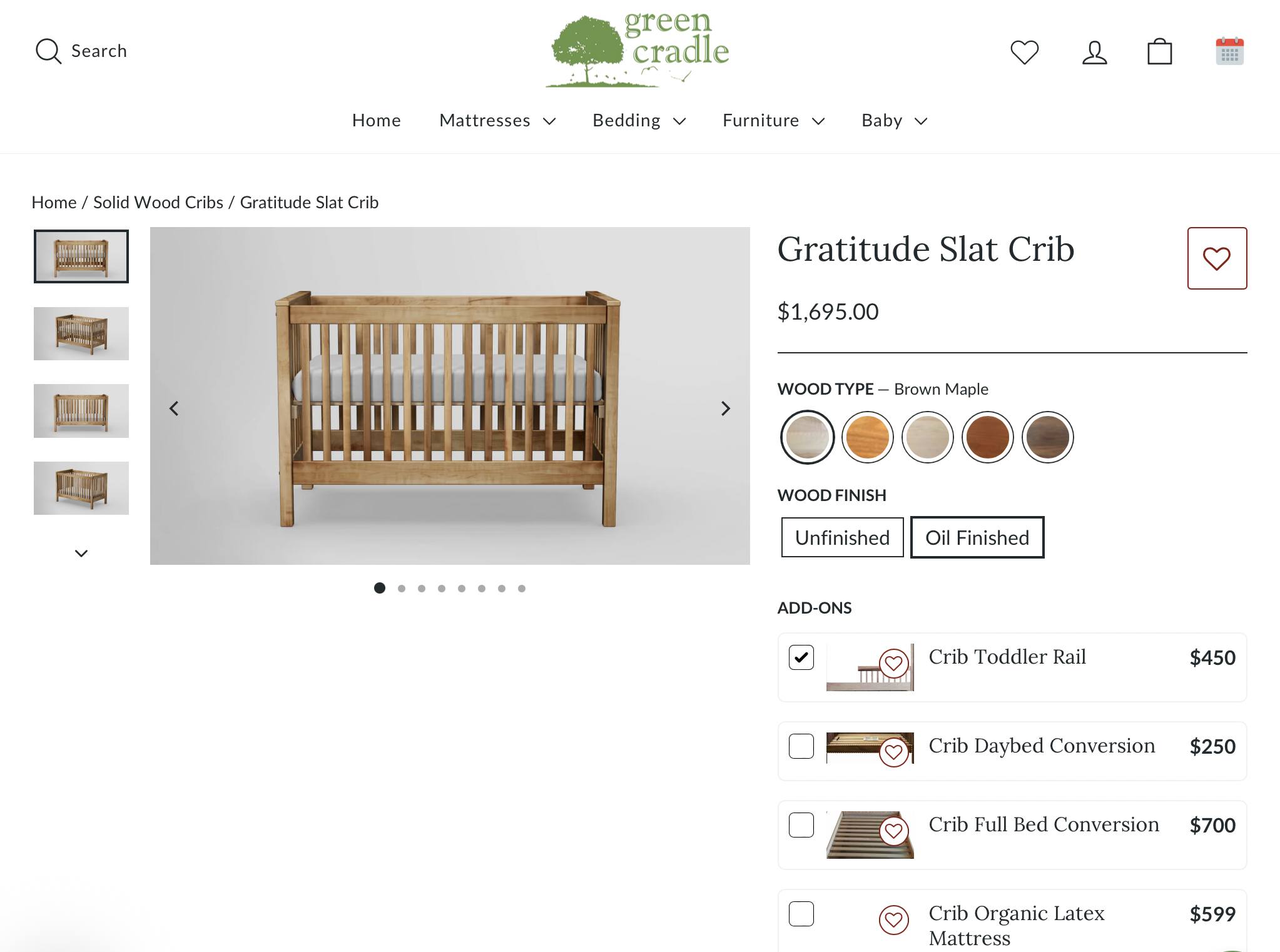 Solid Wood Crib + Organic Mattress + Toddler Rail – Non-Toxic, Made in
