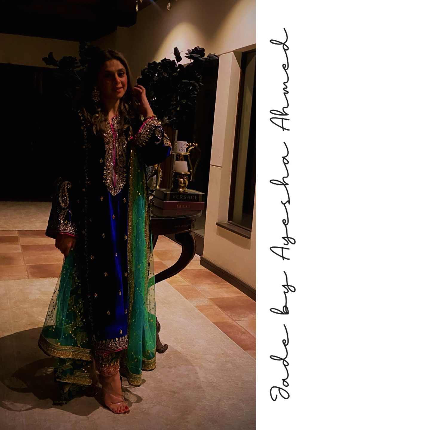 J A D E | Festive Edit | Deep blue velvet Kurta with exquisite