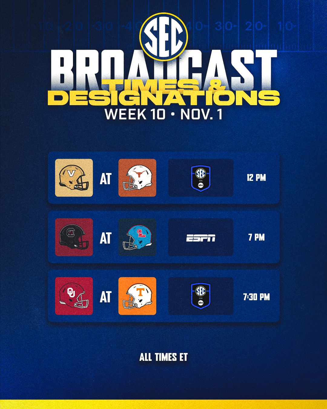 🚨 Broadcast Times & Designations... - Southeastern Conference | Facebook