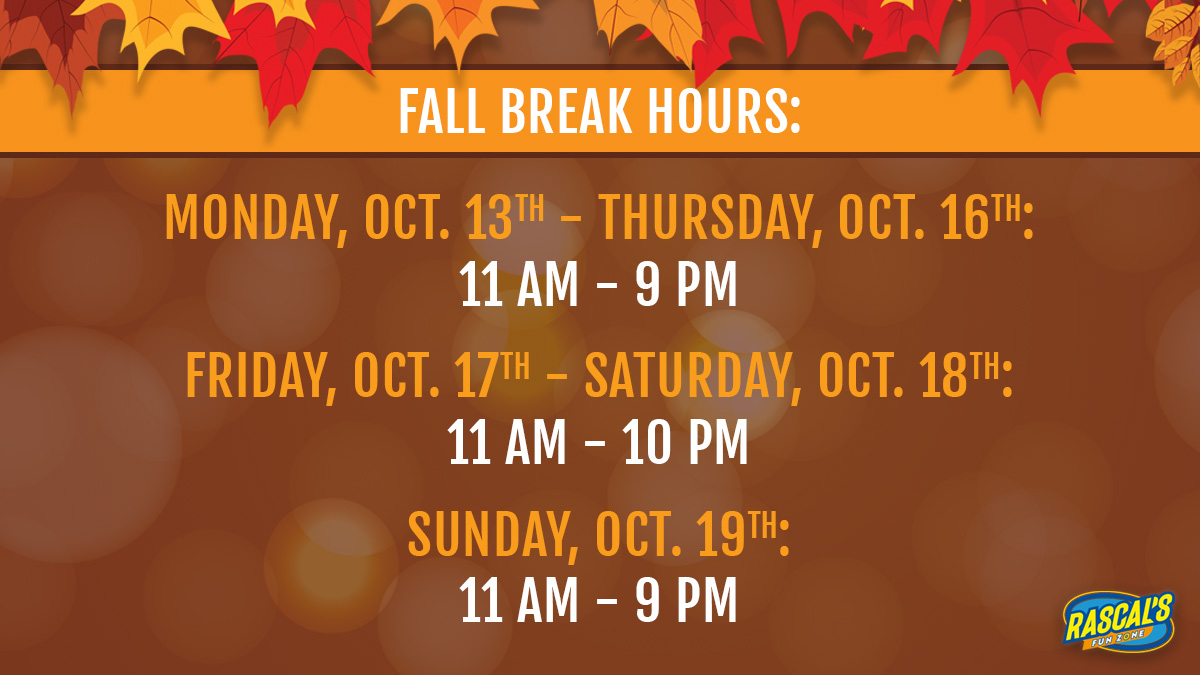 🍁 Fall Break fun isn’t over yet! Our... - Rascal's Fun Zone | Facebook