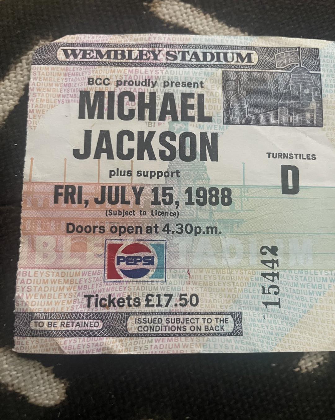 Micheal Jackson's concert at Wembley stadium 1988 and the price is