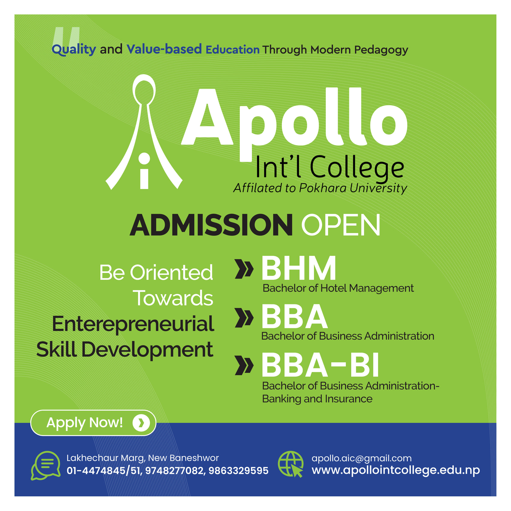 Admission Open for BHM, BBA... - Apollo International College