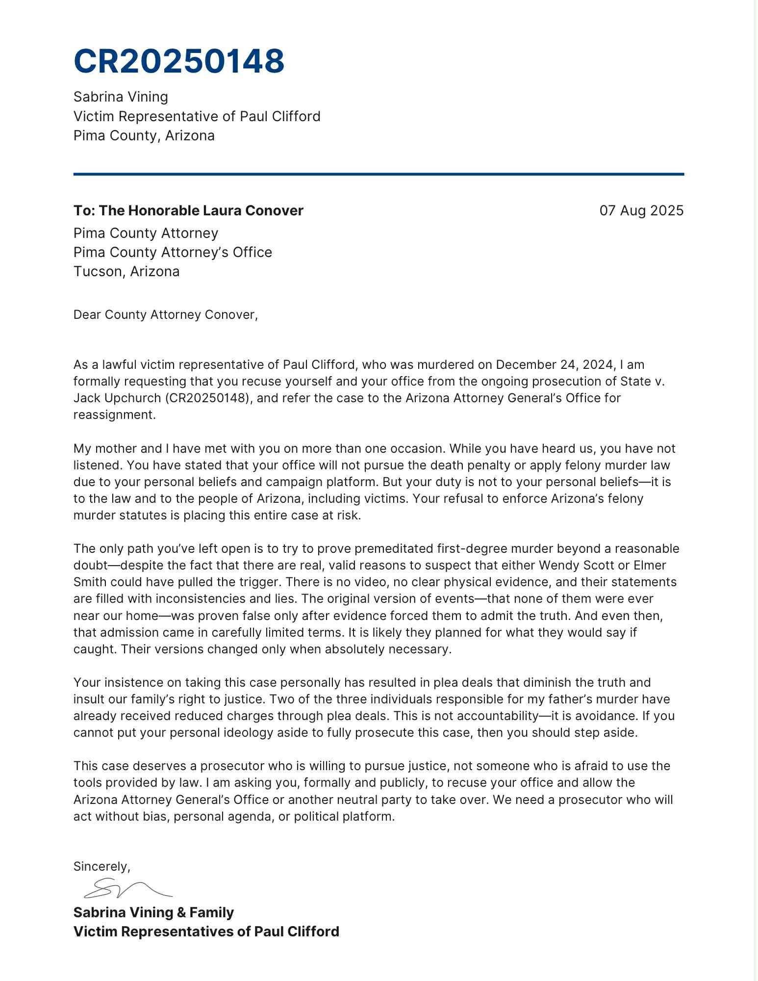 Chorus - UPDATE: The family of Paul Clifford are sending this letter to ...