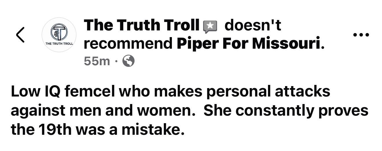 Piper - I’m positive the account is a bot, but the “femcel” designation ...
