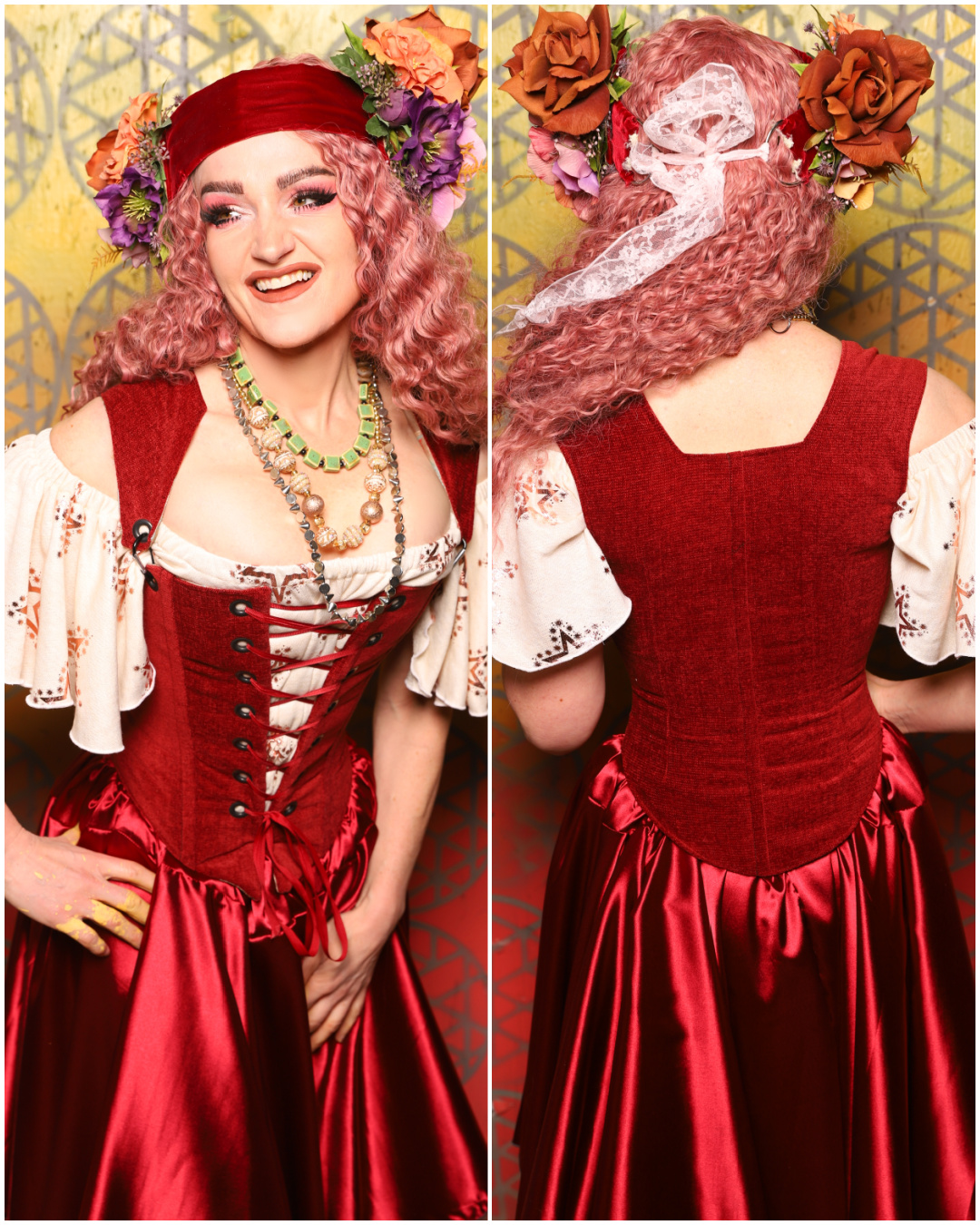 open lace back dress 24. Elizabeth Corset in Rustic Red Upholstery