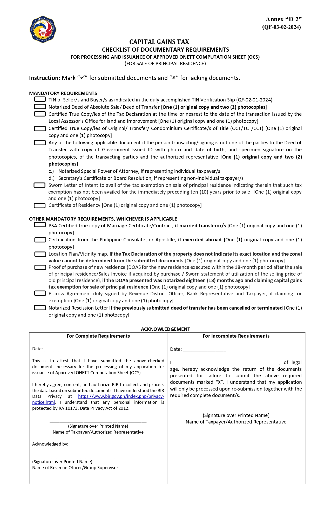 Checklist of Documentary... - BIR RDO 80 - North Cebu | Facebook