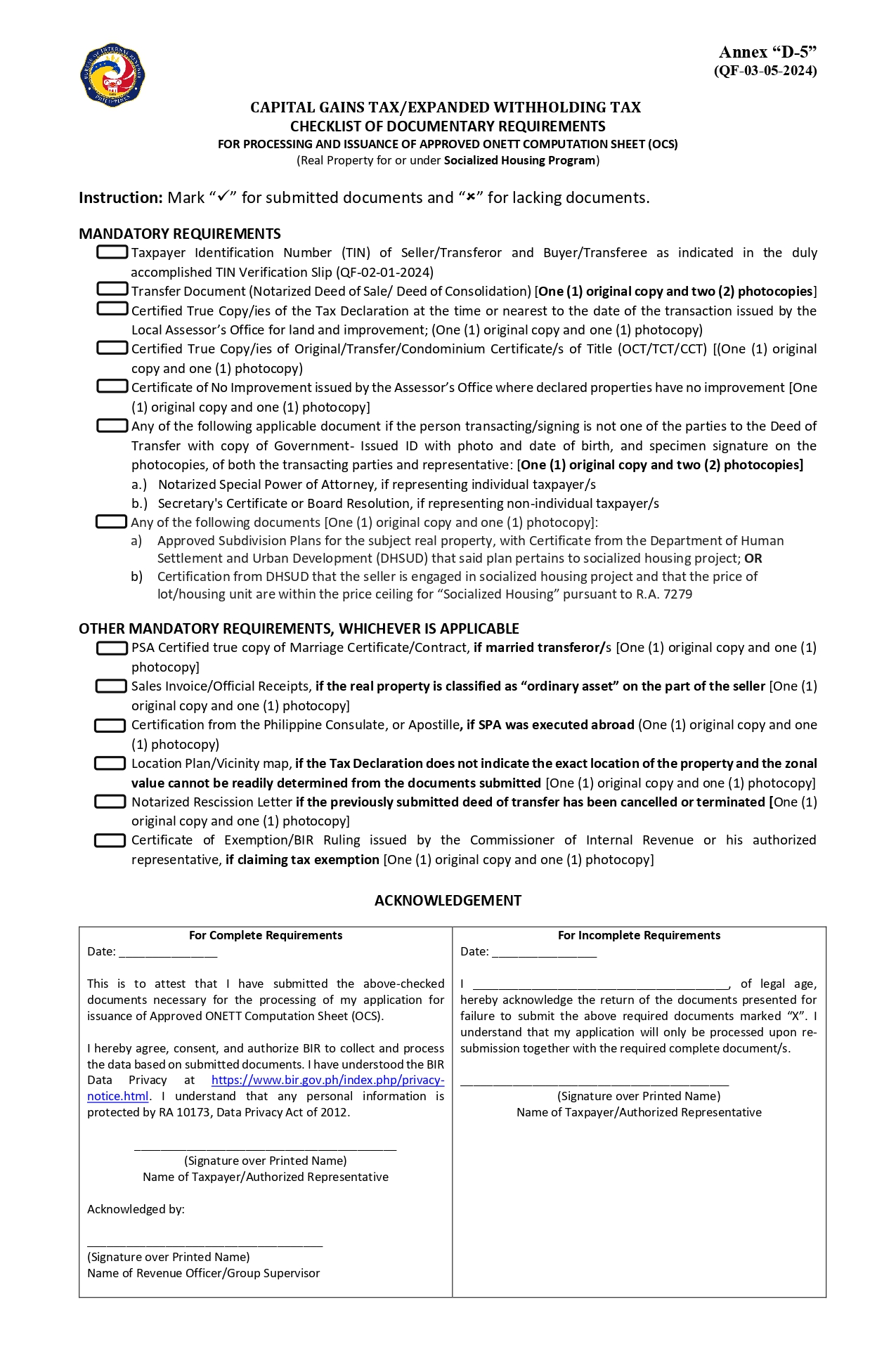 Checklist of Documentary... - BIR RDO 80 - North Cebu | Facebook