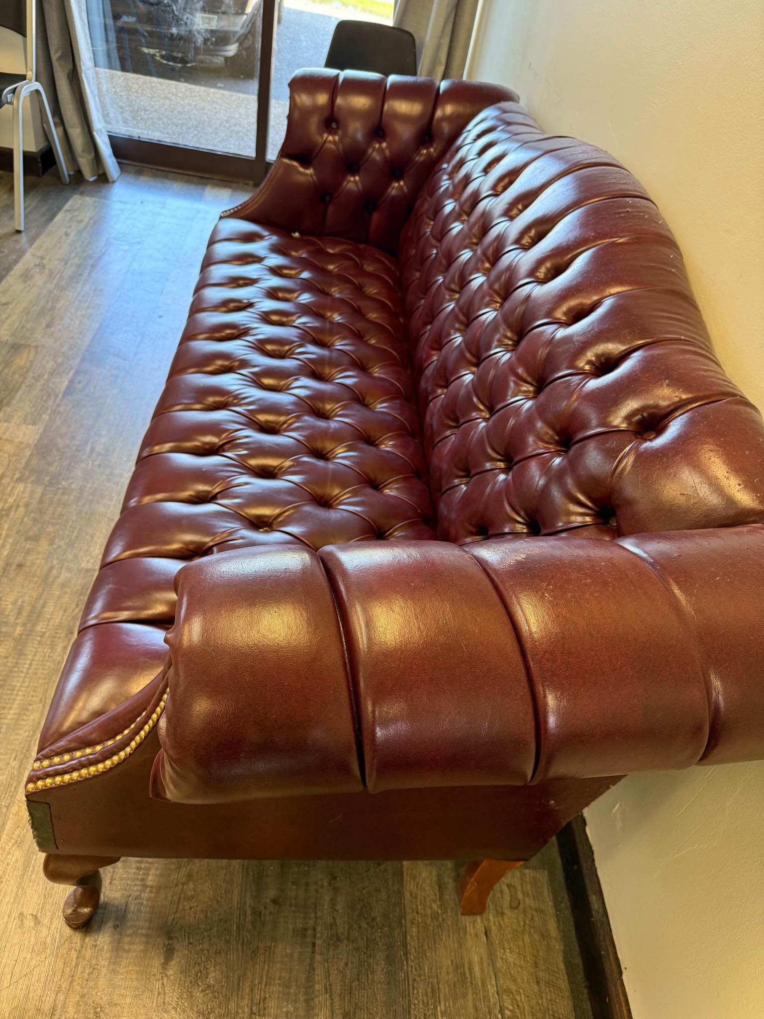 Classic Burgundy Genuine Leather Tufted Sofa Vintage Elegance - Sofas ...