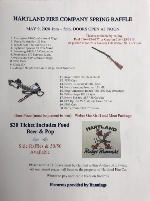 Hartland Volunteer Fire Company Spring Raffle