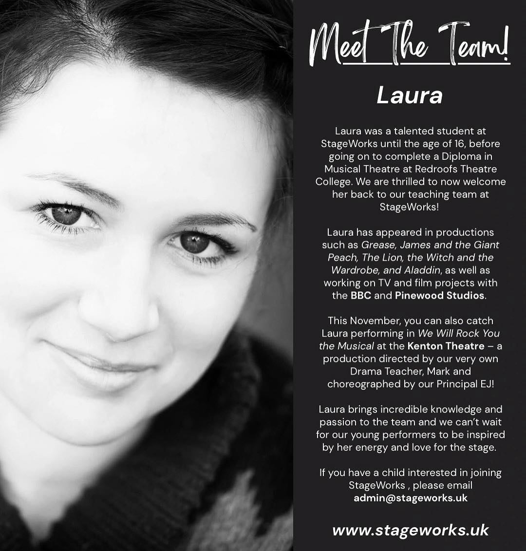StageWorks - Meet Laura! 🎭 We are thrilled to welcome Laura to our ...