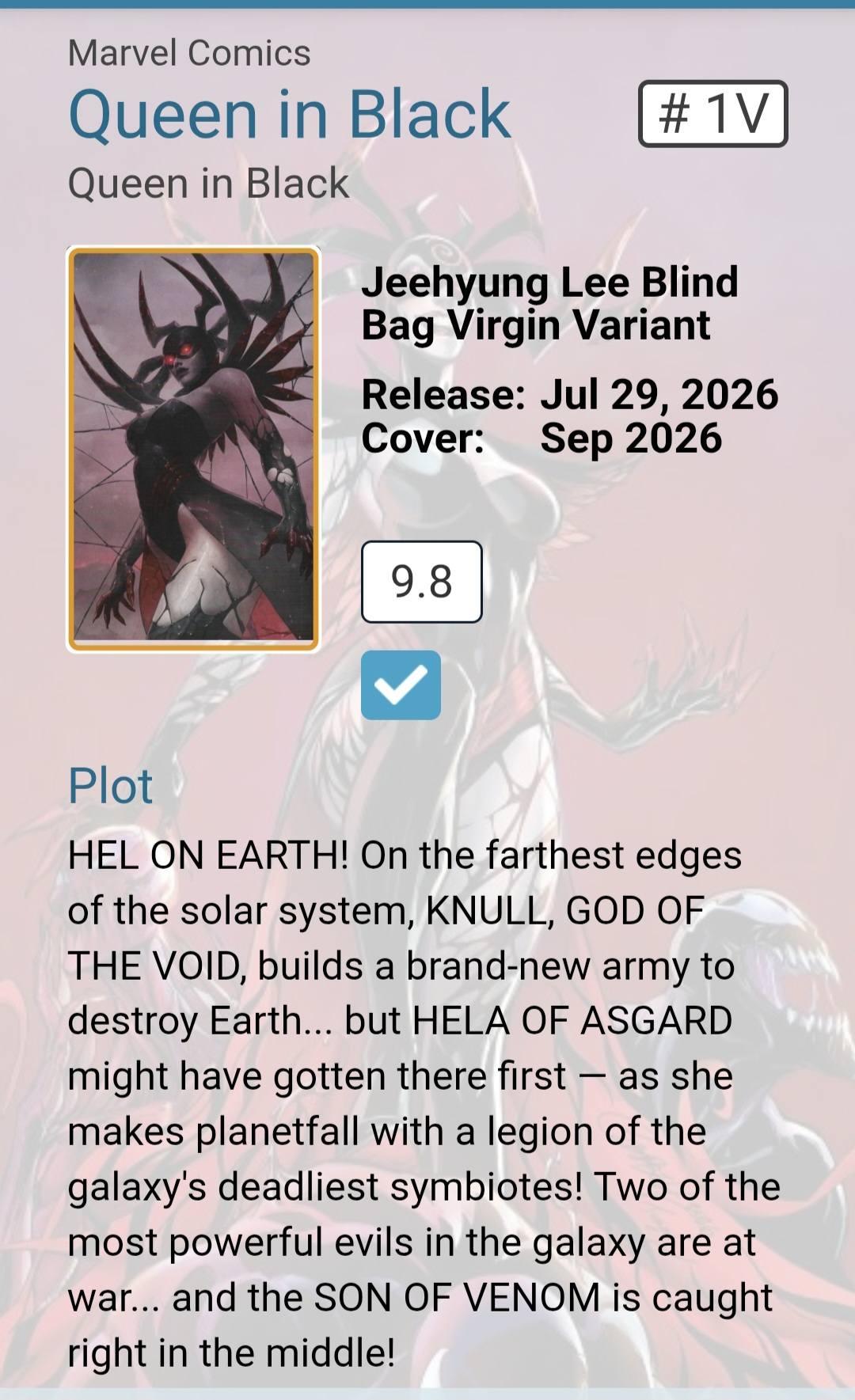 Queen in Black #1 Virgin Variant Comic Book Blind Bag Find
