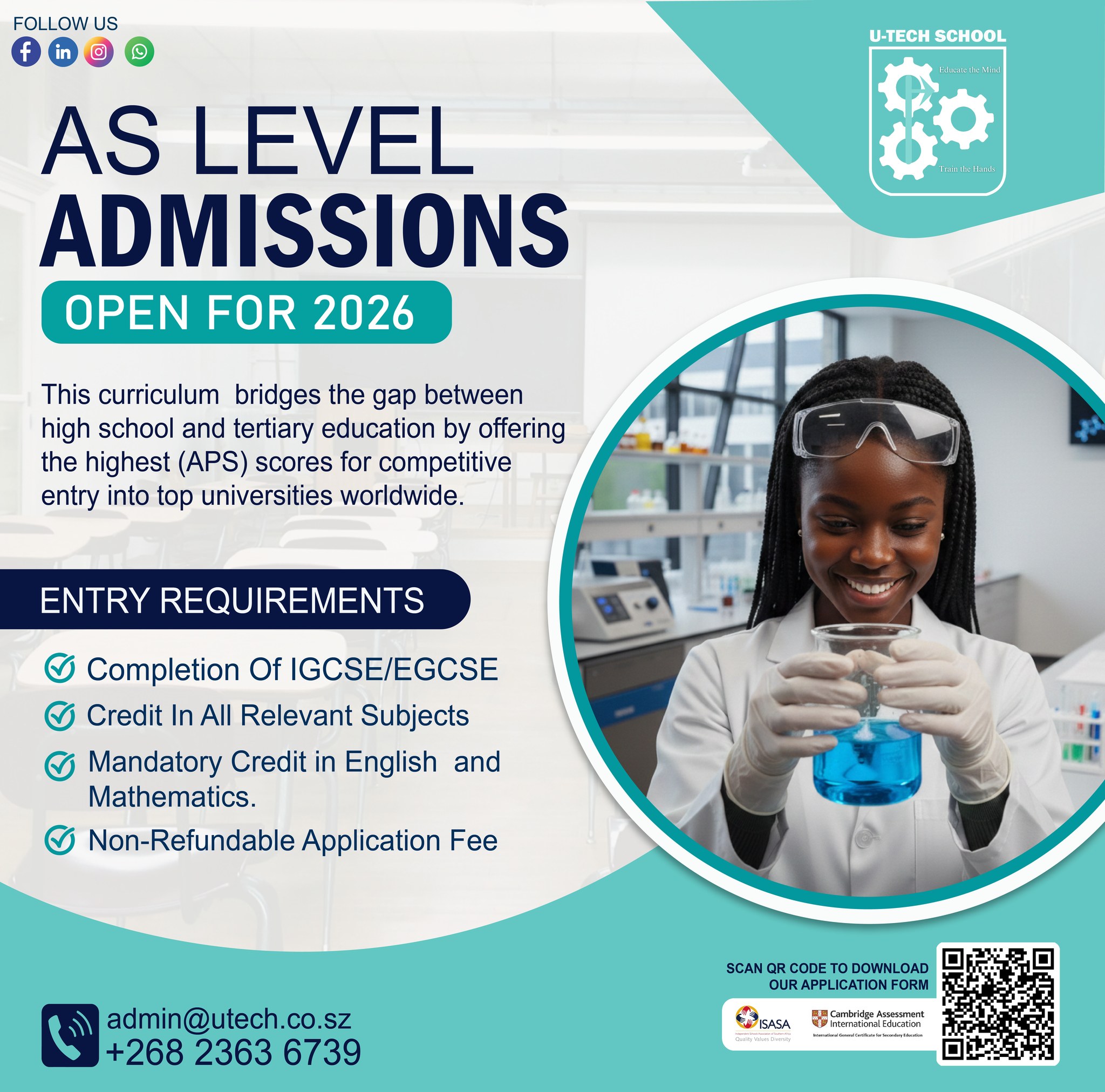 U-Tech - Admissions for 2026 AS Levels are now OPEN at U-Tech School! 🚀 ...