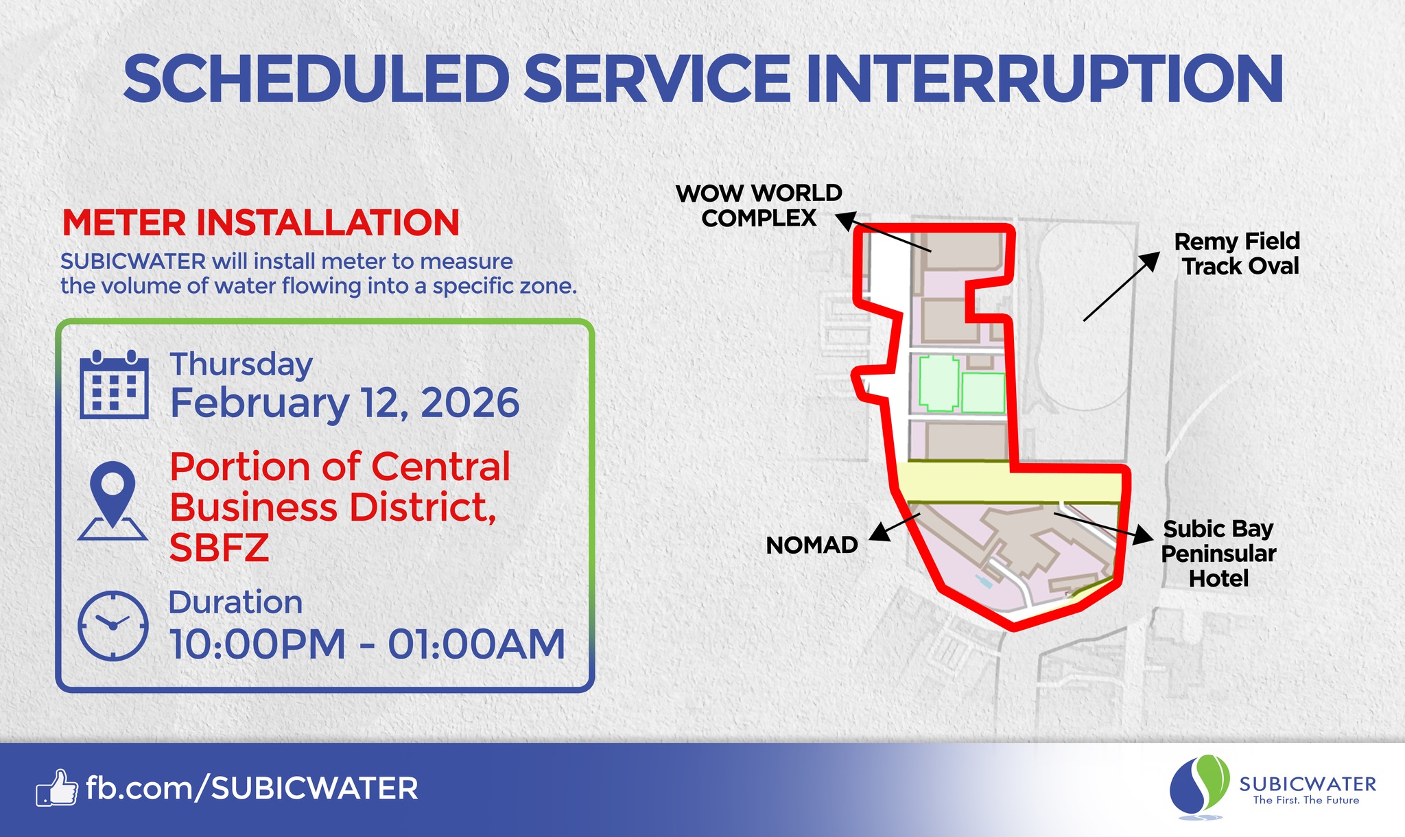 SUBICWATER - SCHEDULED SERVICE INTERRUPTION (10:00P- 01:00A) due to ...