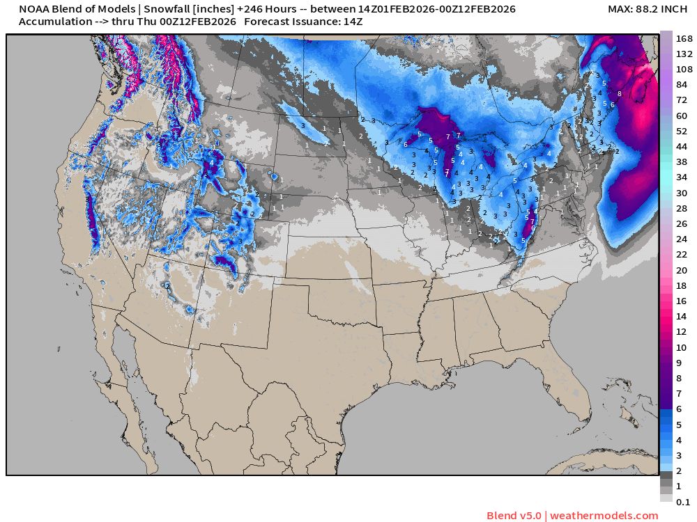 My - Model Blend snow map for the next 10 days for a general idea ...
