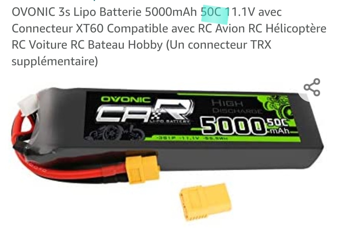 HRB Batterie LiPo 5000mAh 11.1V 3S 50C – Connecteur XT60, 155x48x24 Mm, 376g, Pour Voitures RC, Drones, Hélicoptères – Adaptateurs Inclus