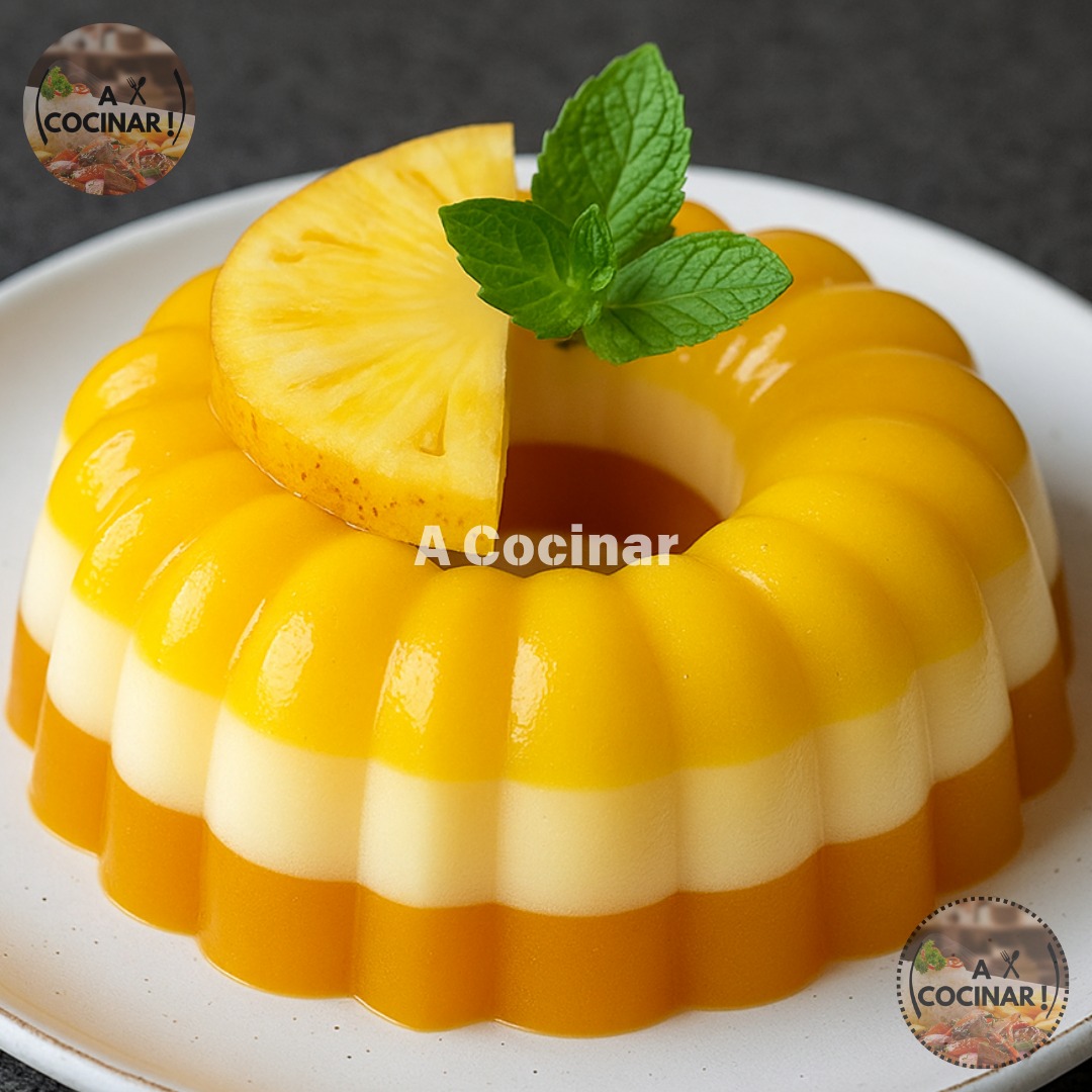 A Cocinar - Gelatina Bicolor de Piña y Leche 🍍🍶 Ingredientes: 🍍 1 sobre ...