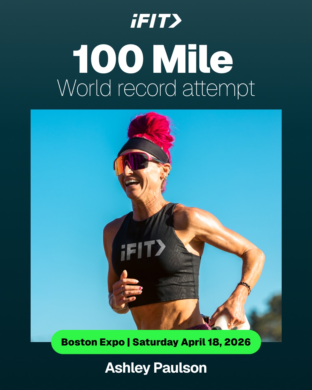 Drop a 🩷 to wish Ashley luck! Tomorrow at the Boston Marathon Expo, iFIT  Trainer Ashley Paulson takes on the Ultra 1 to break the 100-mile treadmill  World Record. 🌍🔥 Don't miss