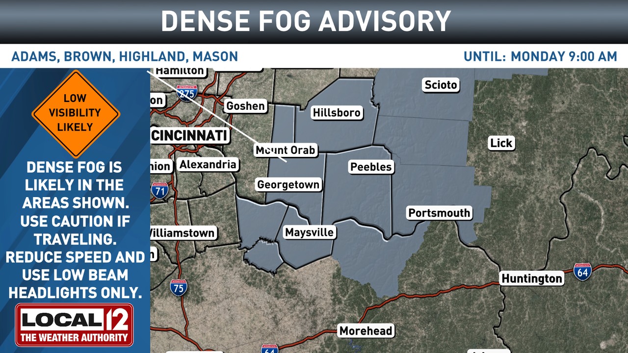 A Dense Fog Advisory has been issued for the areas shown until 6