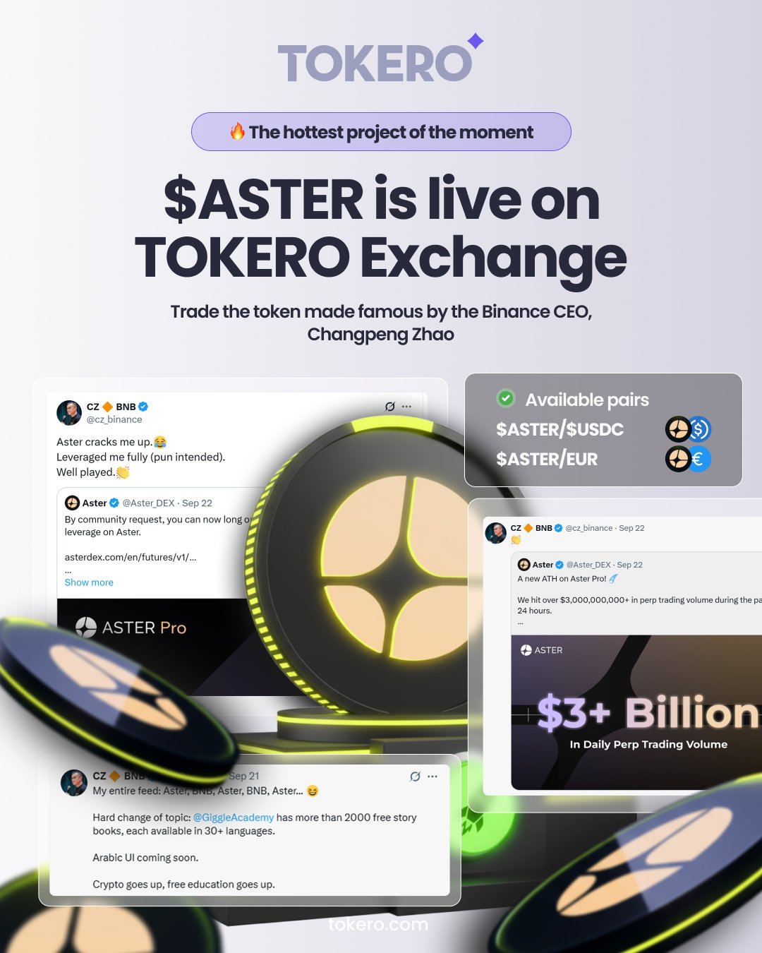TOKERO - ⏰ Reminder: ASTER is now live on TOKERO Exchange! 🚀 You can ...