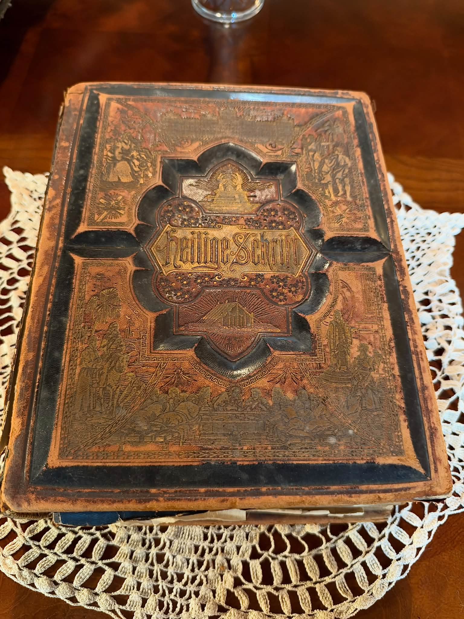 Antique 1882 German Family Bible with Apocrypha and Ephemera for