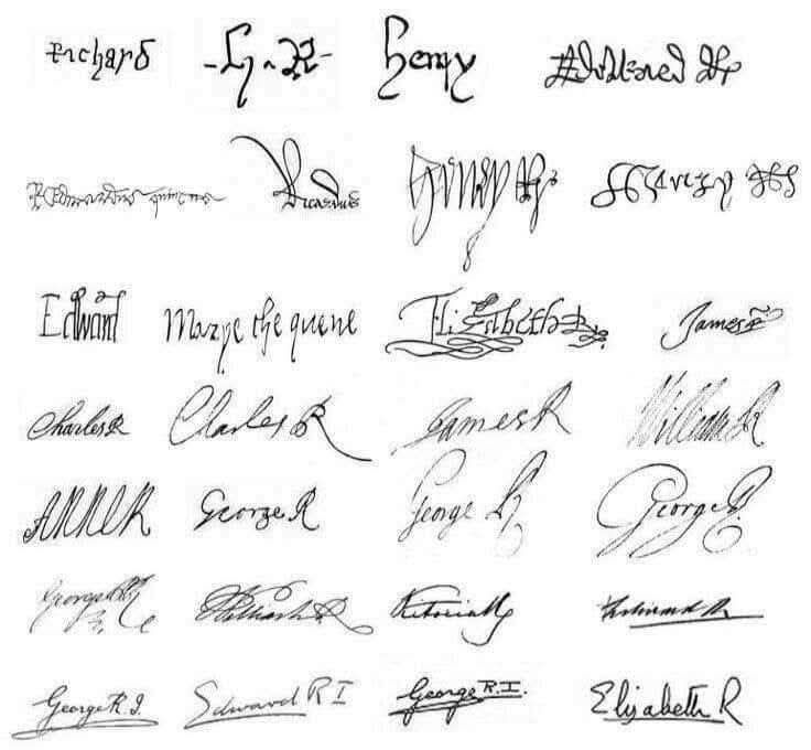 English monarch signatures from 1377 to Queen Elizabeth II