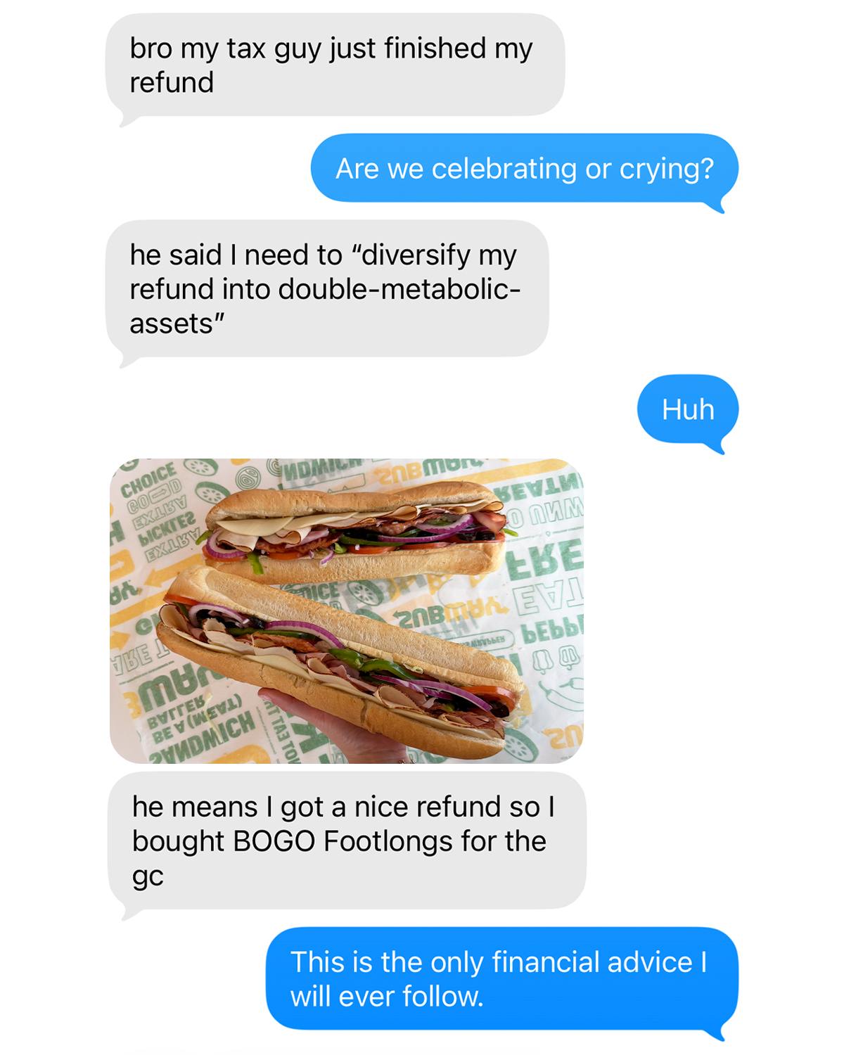 The chat rejoiced. It's refund season. Redeemable at participating