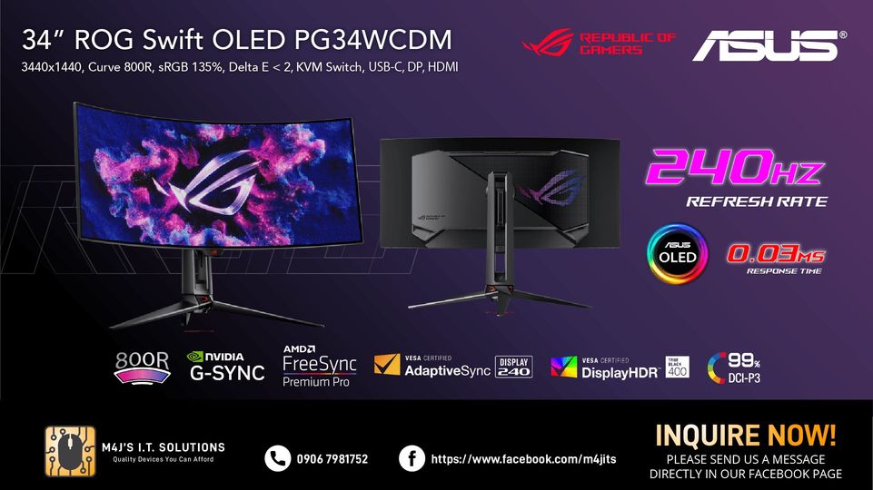 ‼ AVAILABLE ‼ 🖥 Asus ROG Swift OLED... - M4J's IT Solutions | Facebook