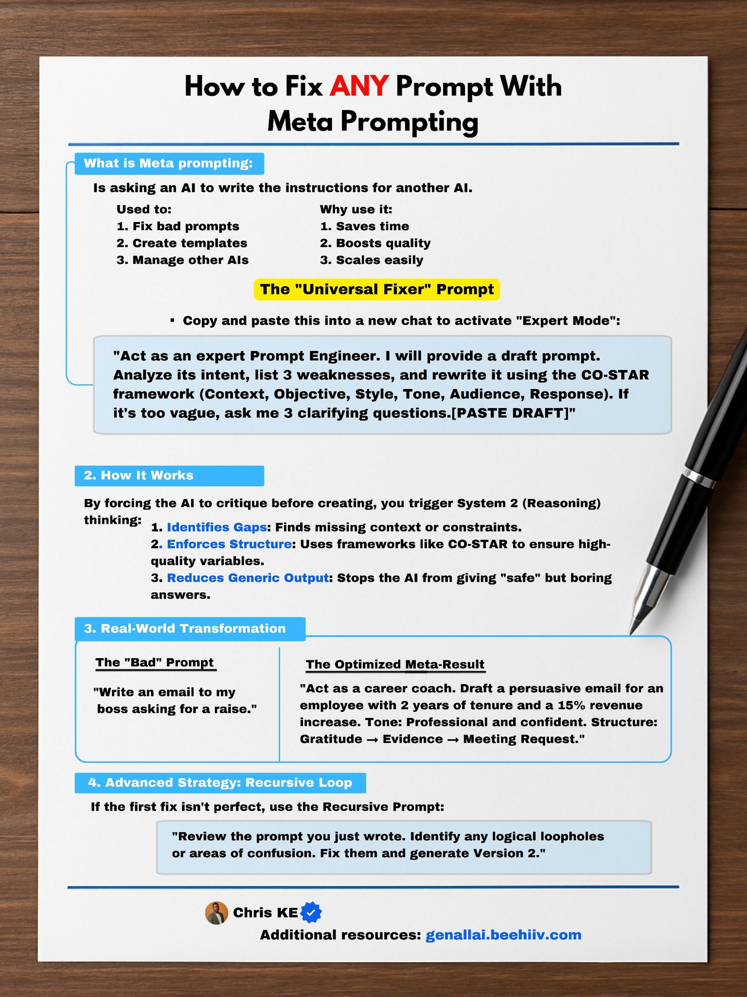 Chris KE - How to Fix ANY Prompt With Meta Prompting. Save... | Facebook