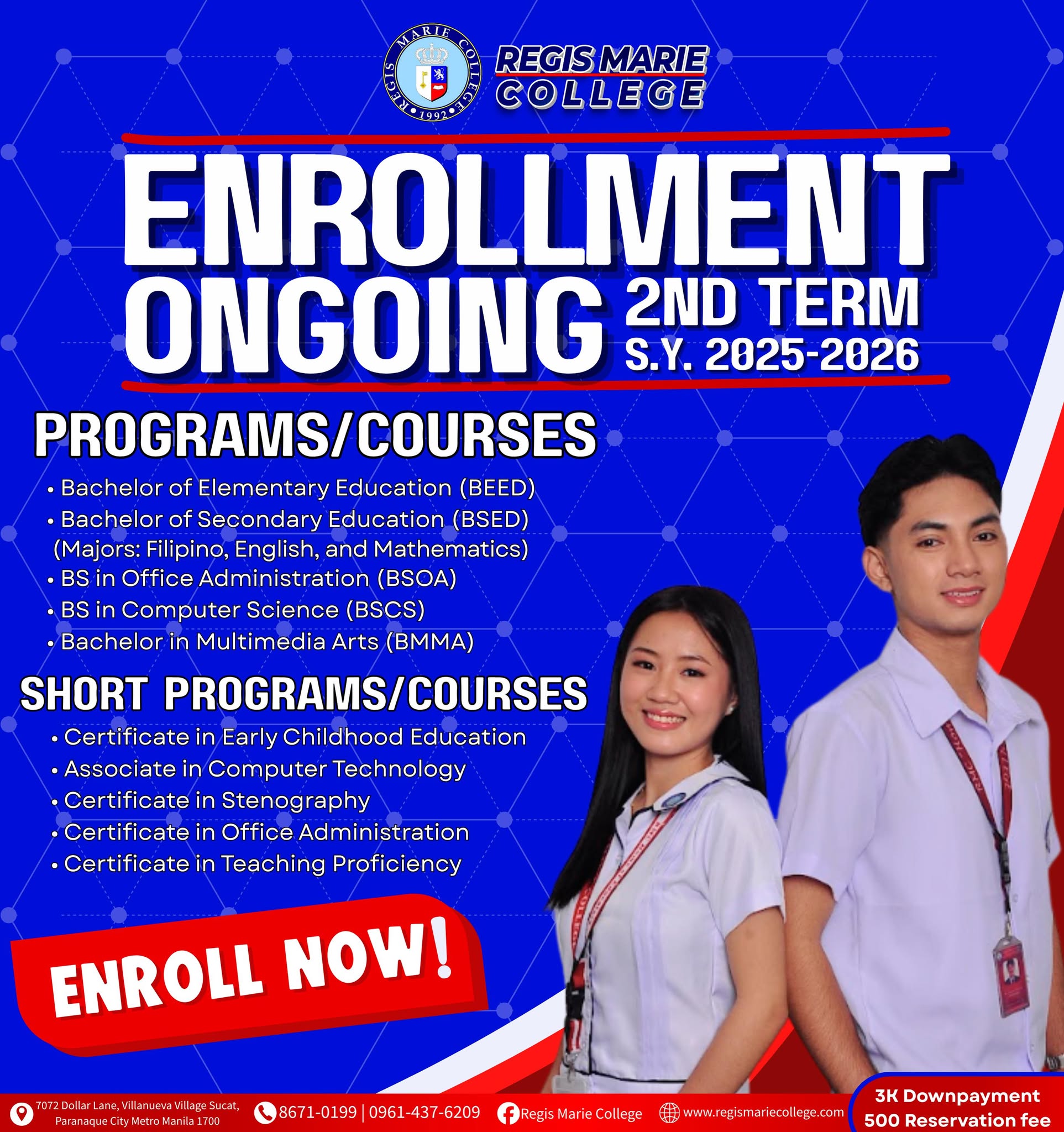 Regis - ENROLLMENT ONGOING | 2nd Term S.Y. 2025-2026 Your future begins ...