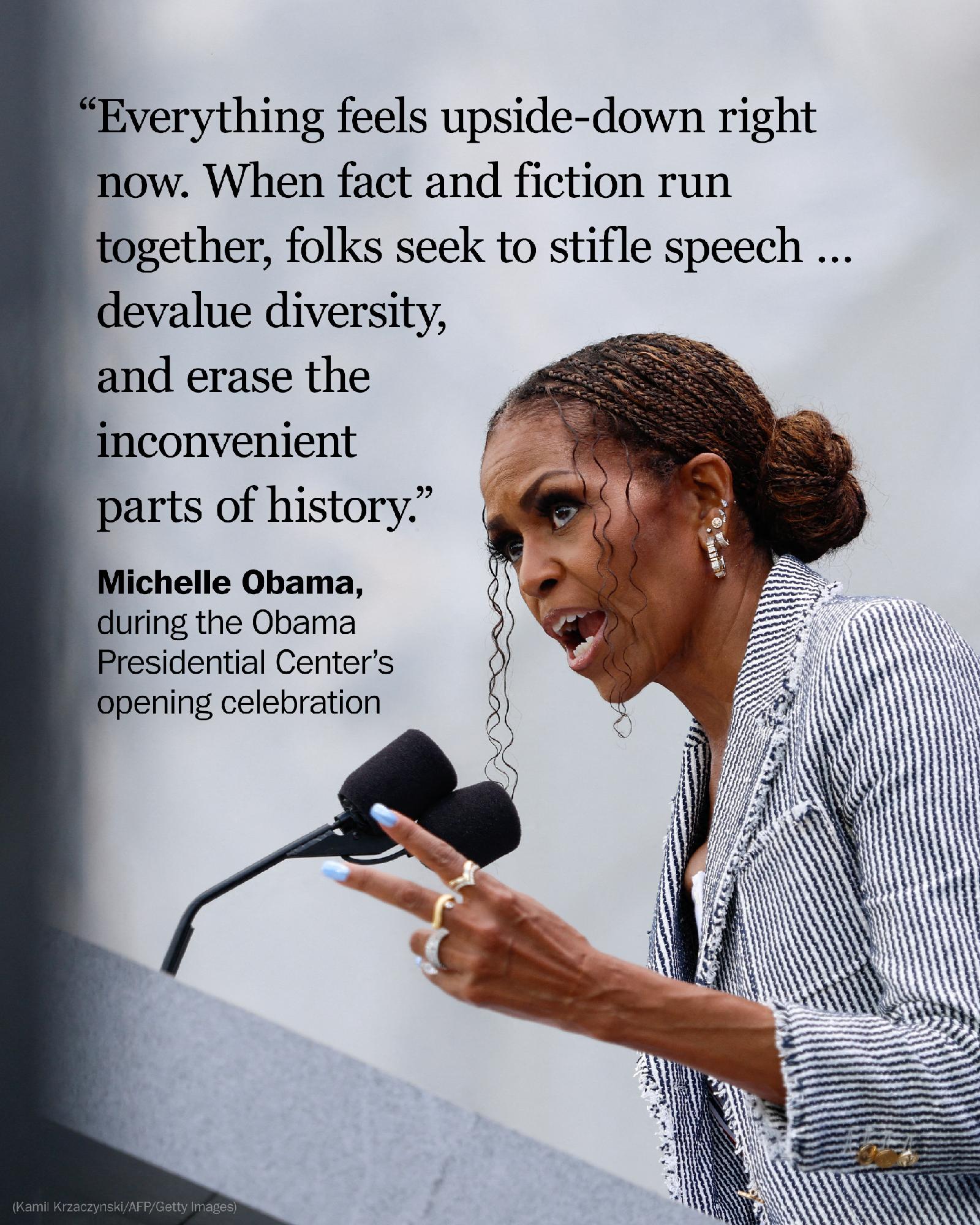 Former first lady Michelle Obama brought the crowd to its feet 