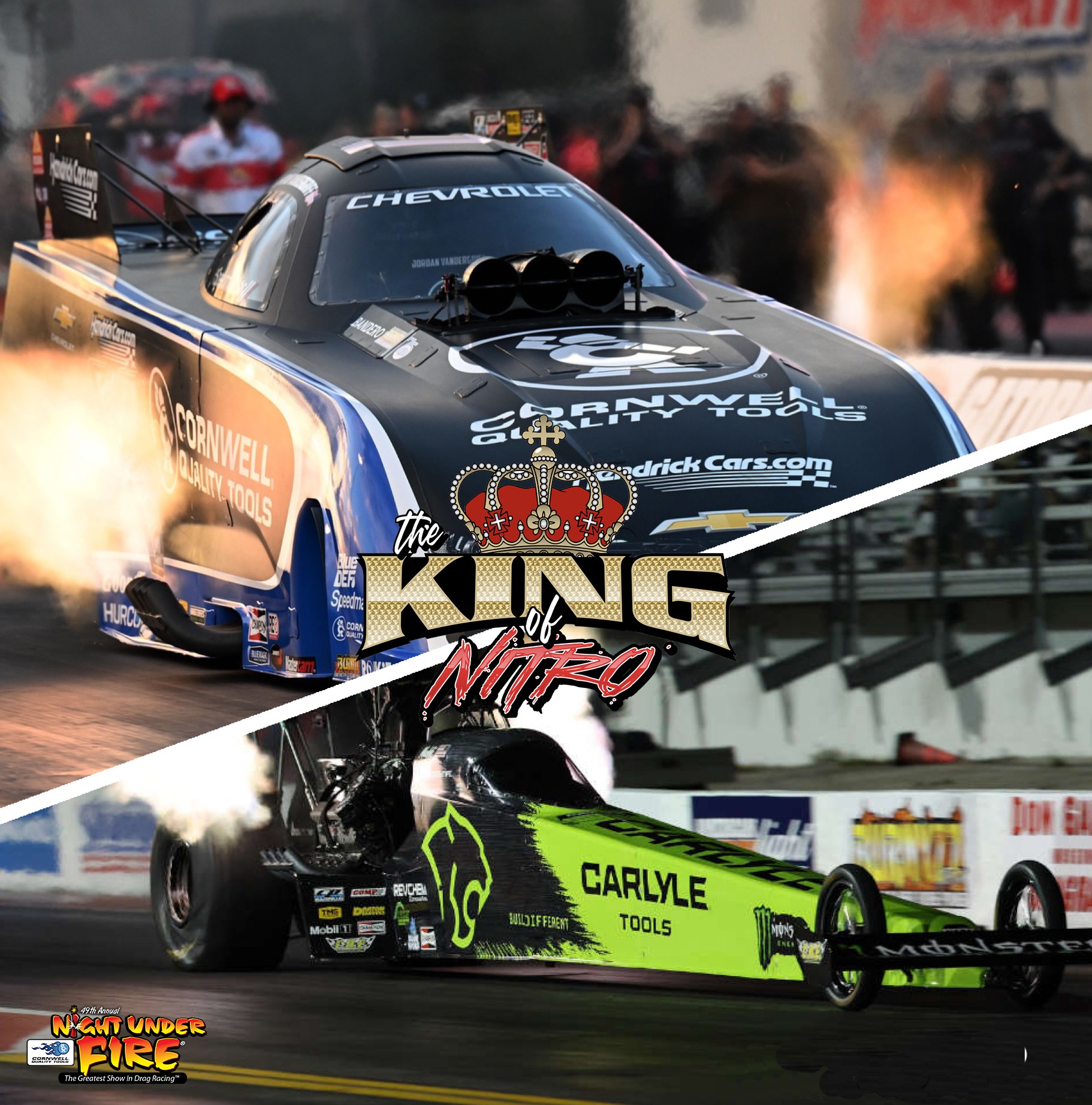   Lady Carlyle “set” In a historic Top Fuel vs. Funny Car final round between Ron Capps