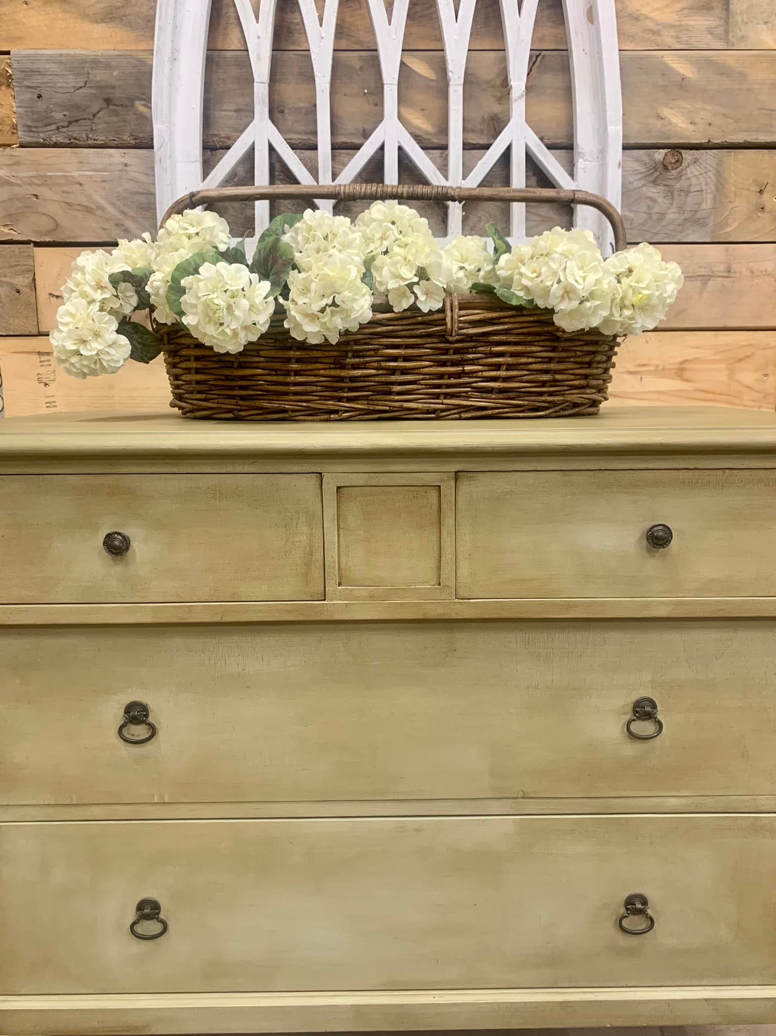 Mahogany dresser with sage green finish