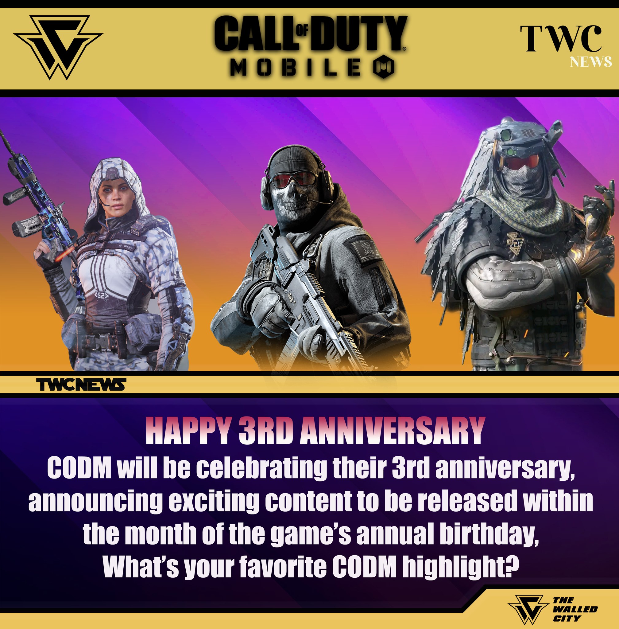 The Walled City - 🎉 HAPPY THIRD ANNIVERSARY! 🎉 CODM will... | Facebook