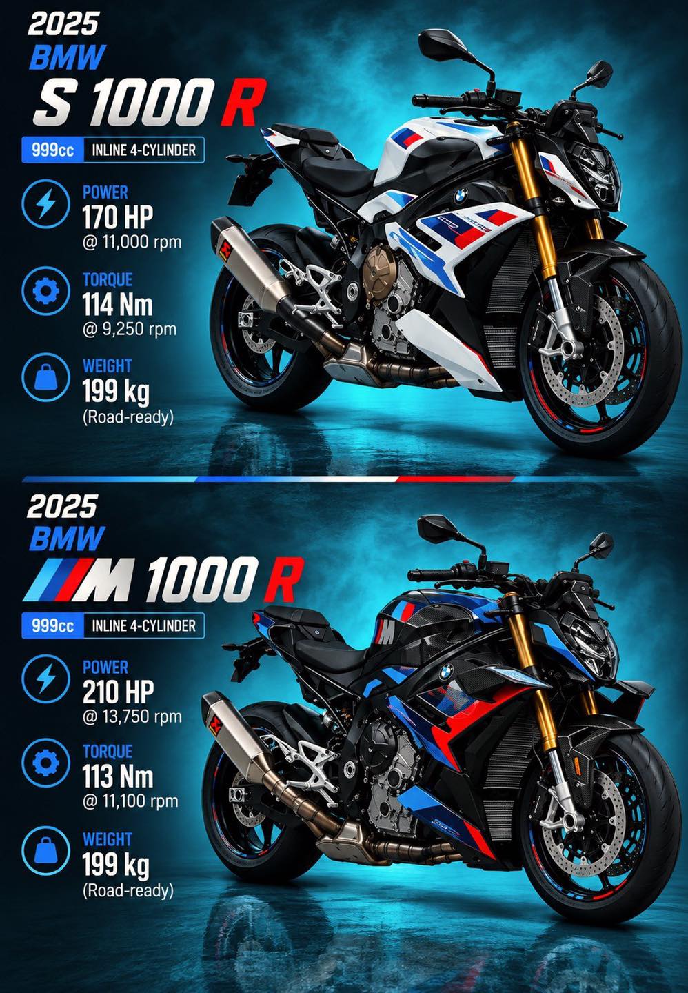 BMW S 1000 R and BMW M 1000 R share the same superbike DNA, but
