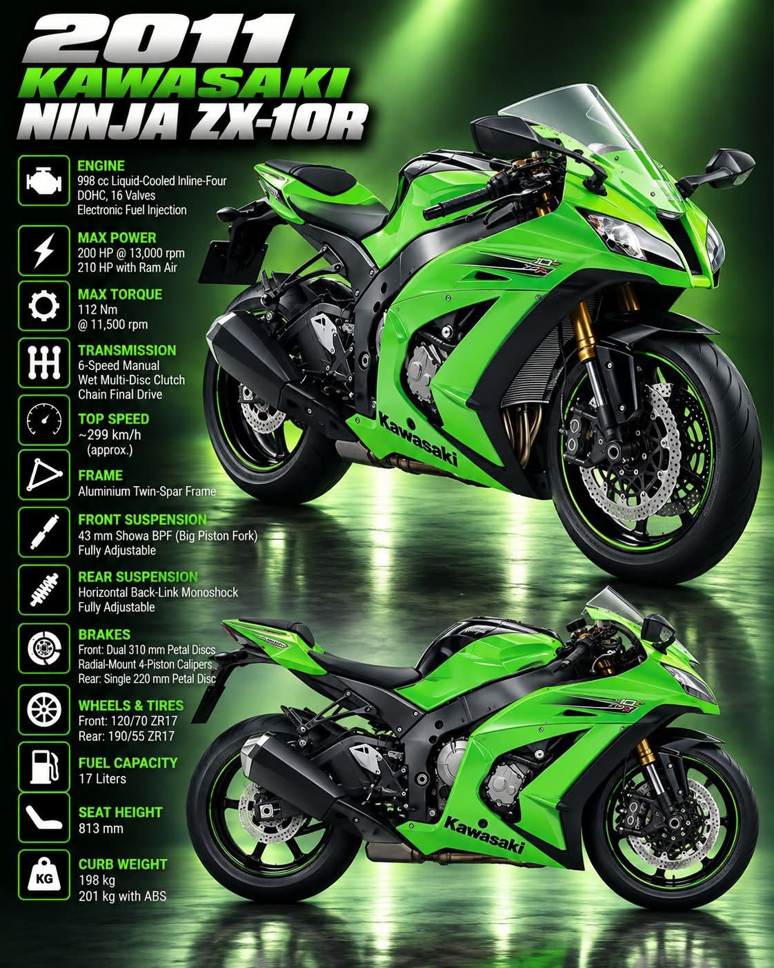The old 2011 Kawasaki Ninja ZX-10R was a superbike built around