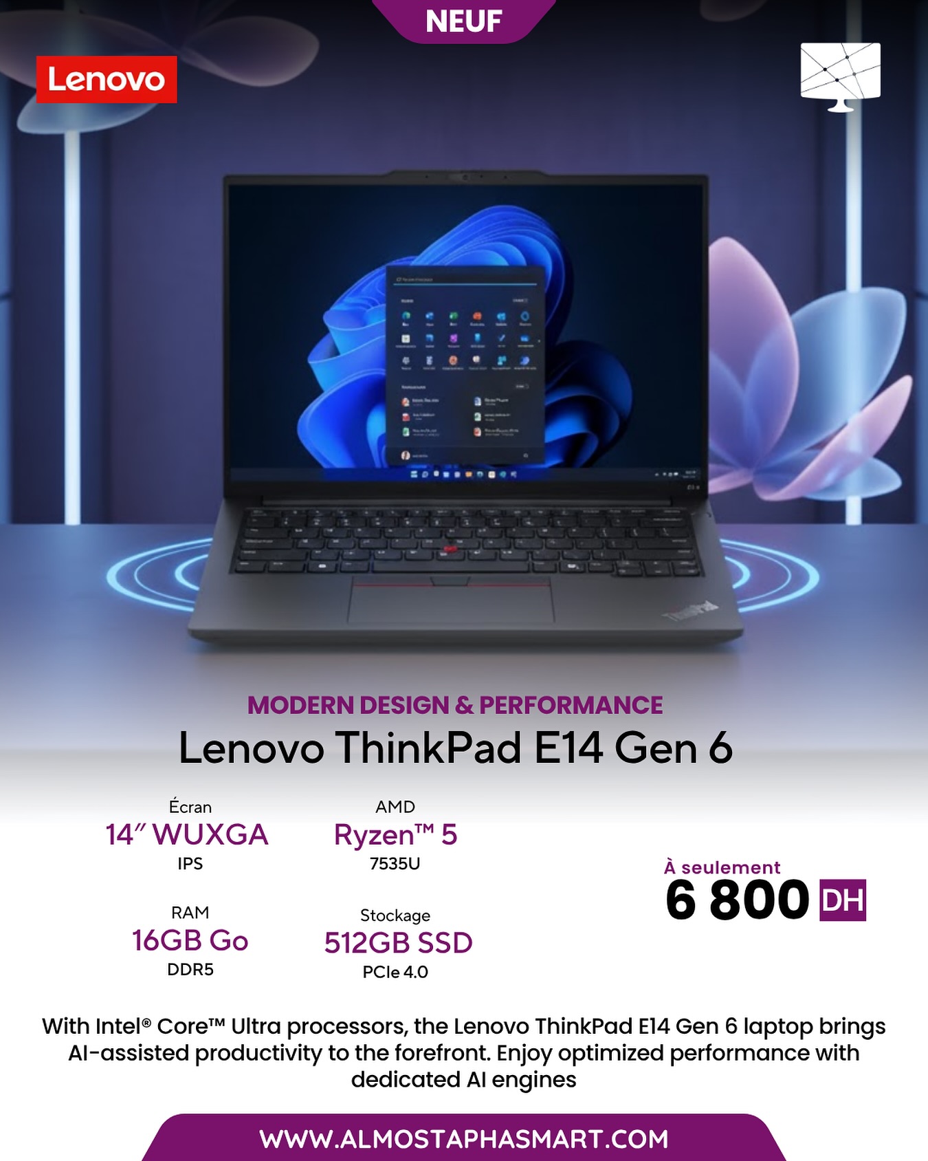 Almostapha - Lenovo ThinkPad E14 Gen 6 – Ryzen™ 5 7535U / 16GB / 512GB ...