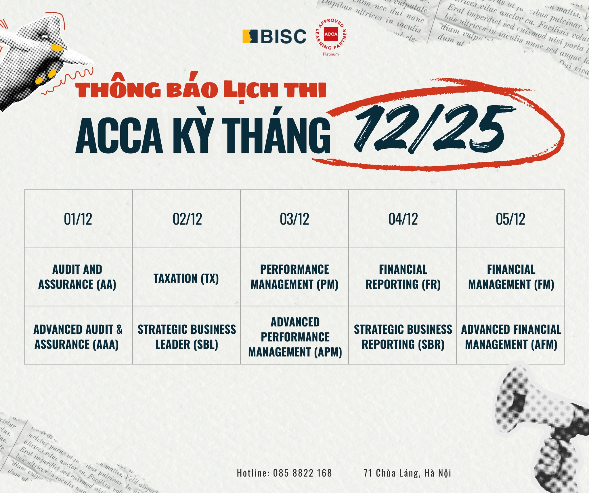 BISC - 📢 CHÍNH THỨC CÔNG BỐ LỊCH THI ACCA KỲ THÁNG 12/2025... | Facebook