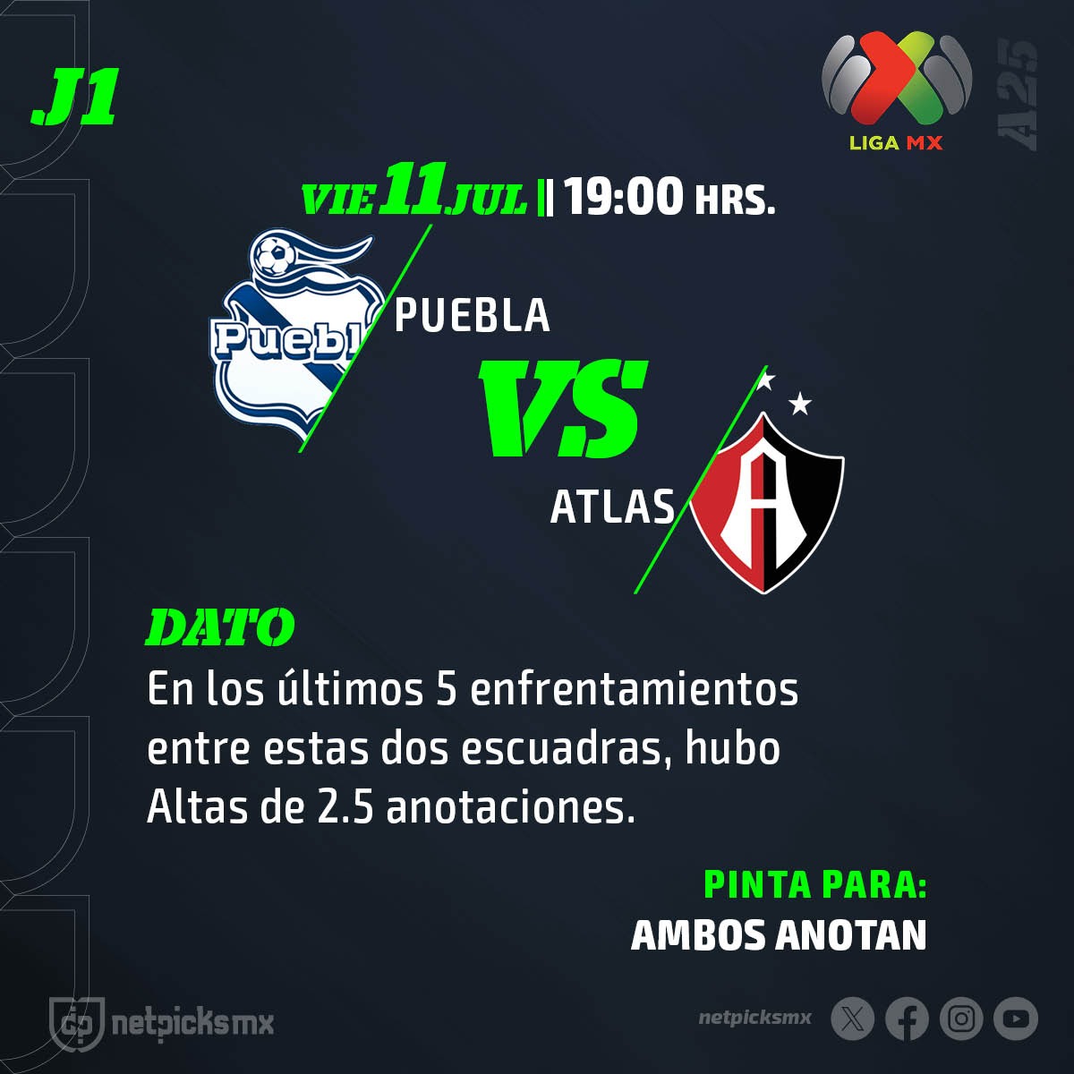NetPicks - 𝐋𝐨𝐬 𝐃𝐚𝐭𝐨𝐬 𝐲 #Picks 𝐩𝐚𝐫𝐚 𝐥𝐚 𝐉𝐨𝐫𝐧𝐚𝐝𝐚 𝟏 #Apertura2025 🎽#Puebla ...
