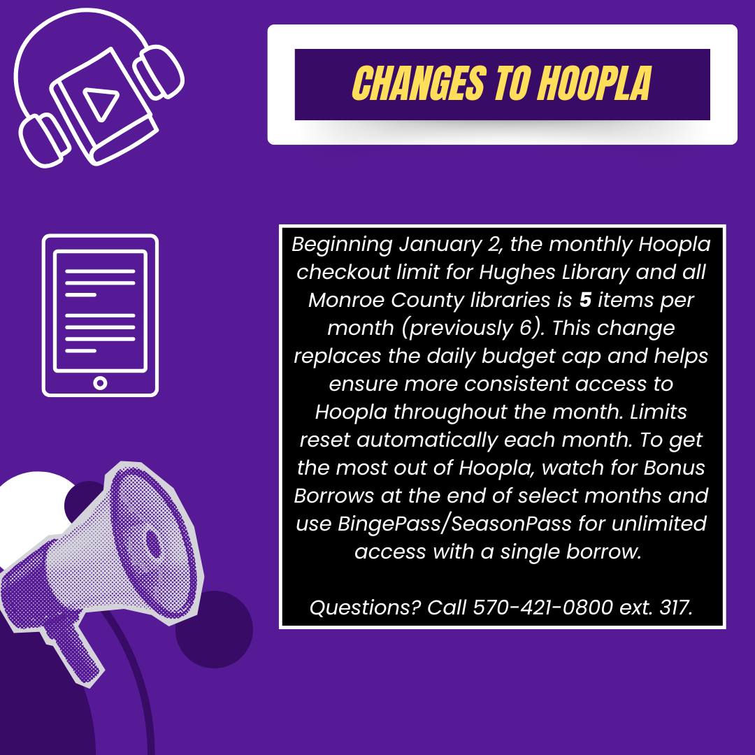 Eastern - 📚 Hoopla Borrowing Update 🎧🎬 Starting January 2, the monthly ...