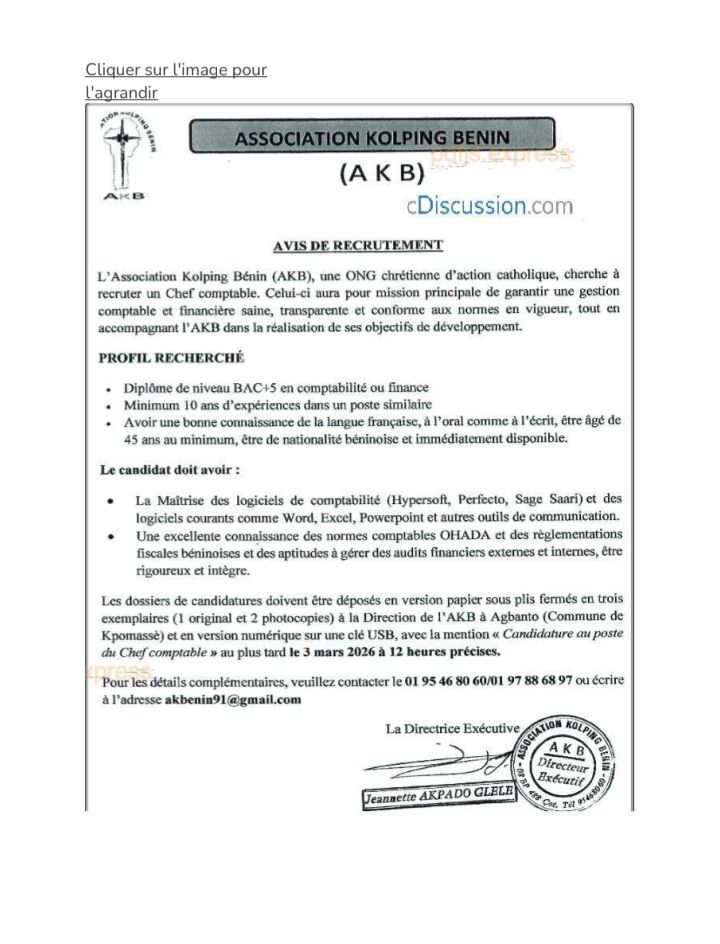 JOBS BENIN - 📢 AVIS DE RECRUTEMENT || ASSOCIATION KOLPING... | Facebook
