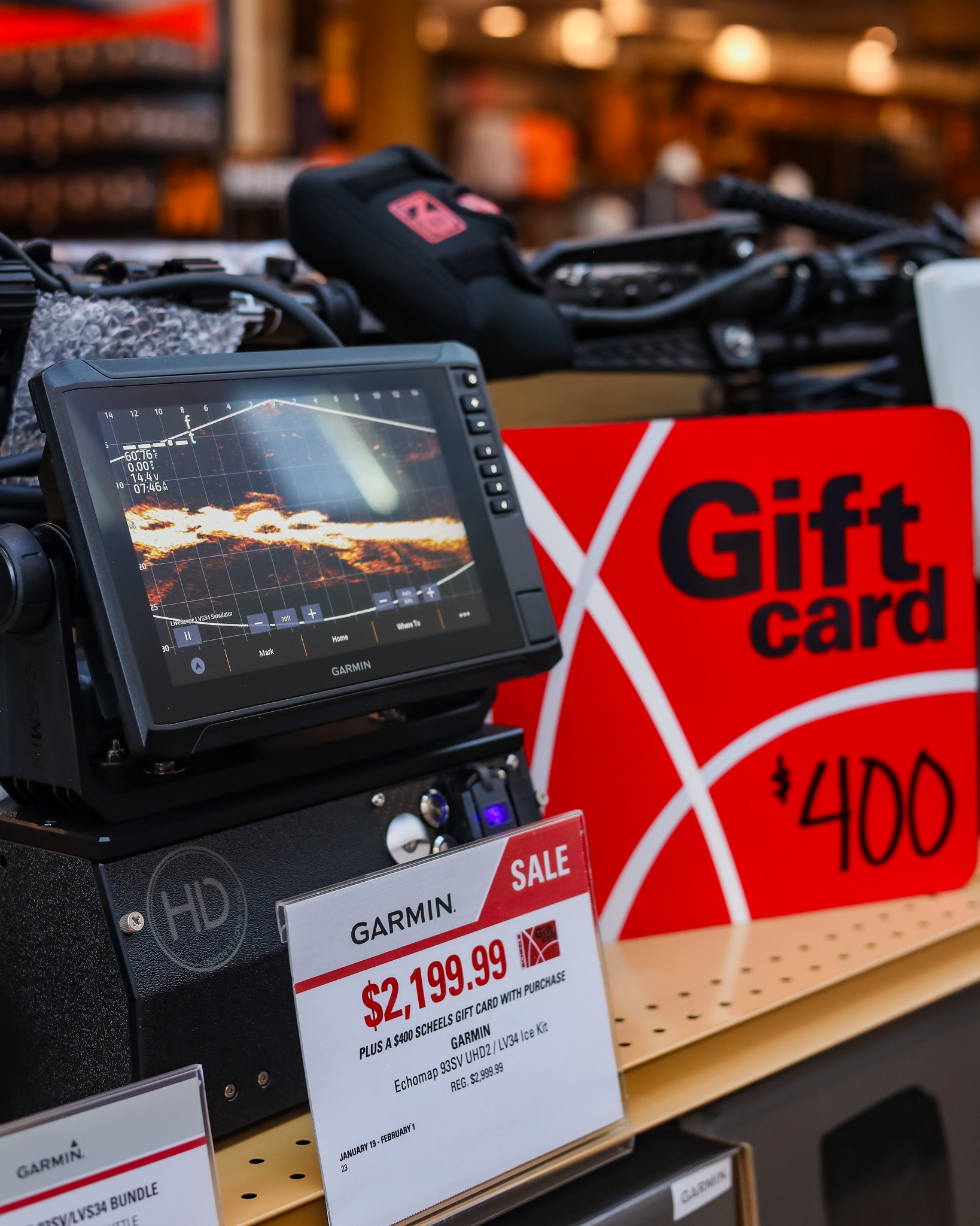Scheels exclusive Garmin Echomap 93sv ice kit with $400 gift card